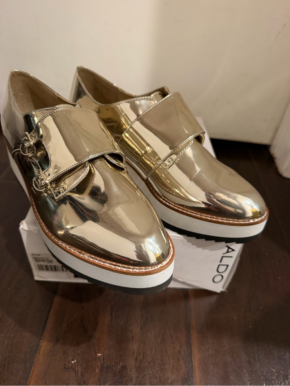 Aldo Metallic Gold Platform Mule Loafers - Picture 4 of 8